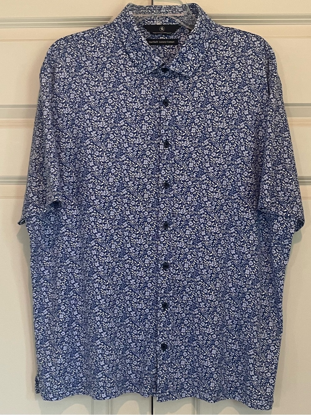 Hart Schaffner Marx Blue & White Floral Button-Up Shirt - Luxury Cotton Size XL